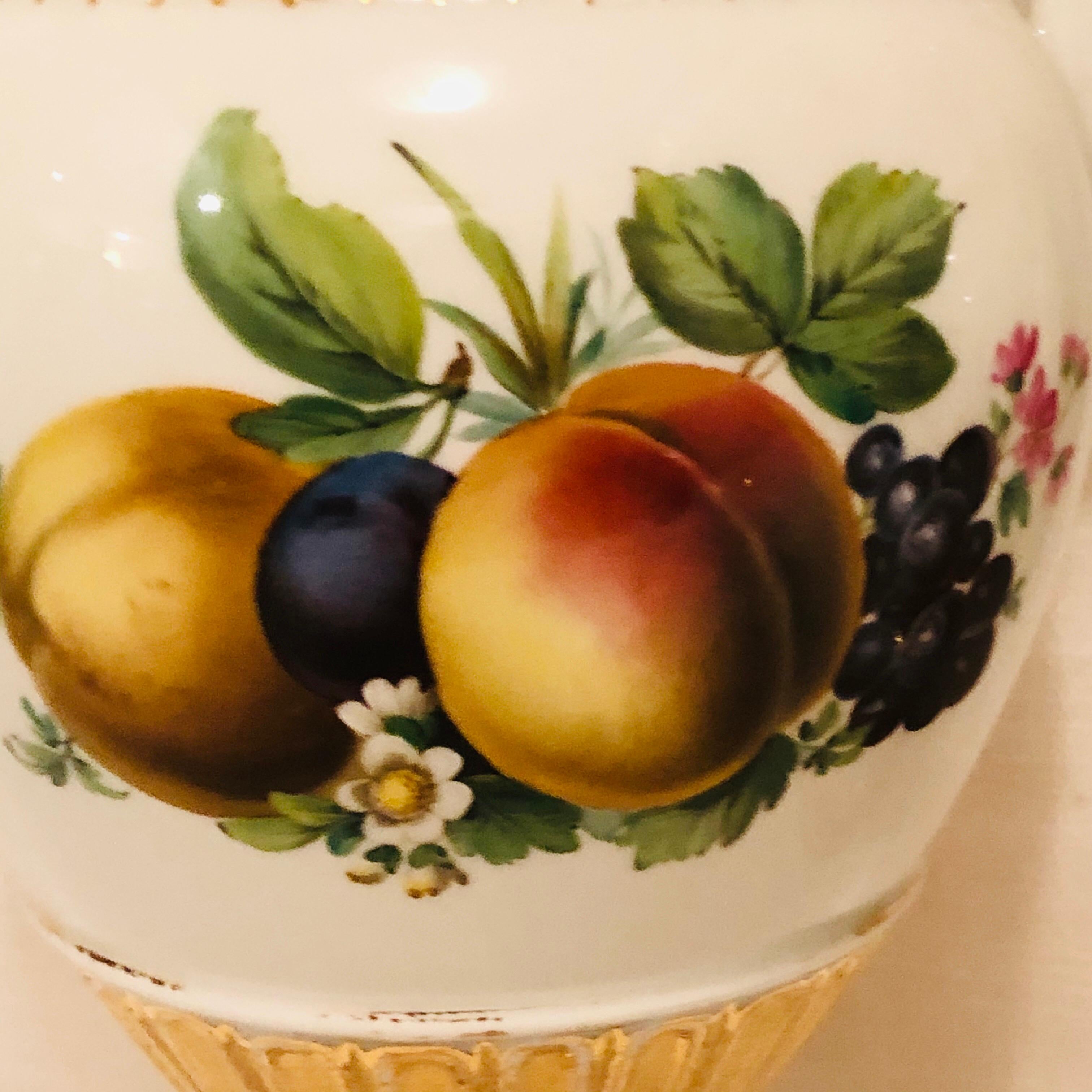 Neoclassical Pair of Meissen Vases with Snake Handles and Different Fruit Paintings