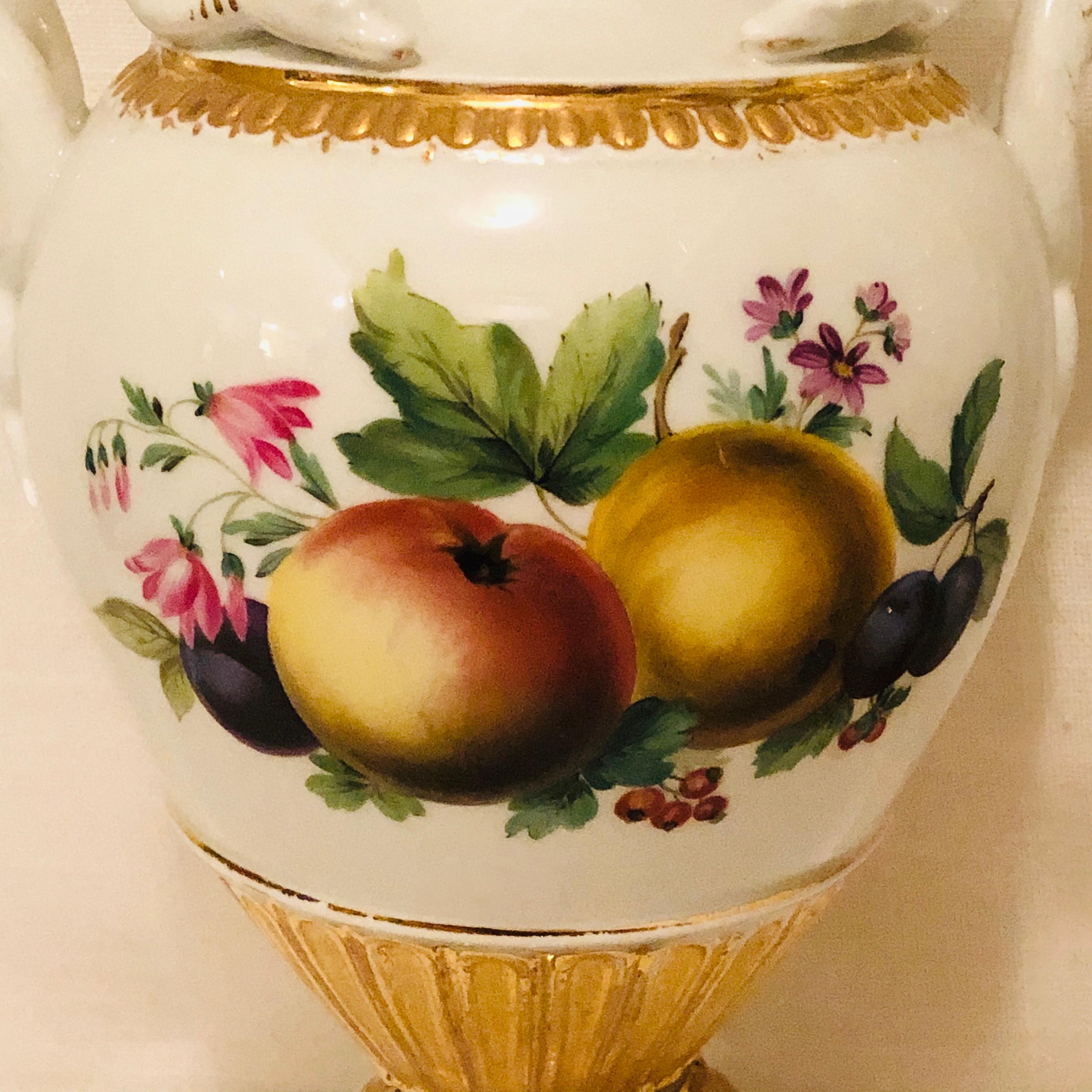 German Pair of Meissen Vases with Snake Handles and Different Fruit Paintings