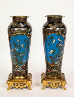 Pair of Meji Period Japanese Cloisonne Thousand Butterfly Vases, Barbedienne