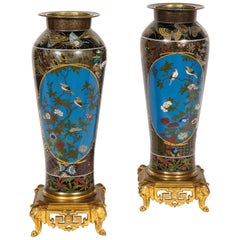 Pair of Meji Period Japanese Cloisonne Thousand Butterfly Vases, Barbedienne