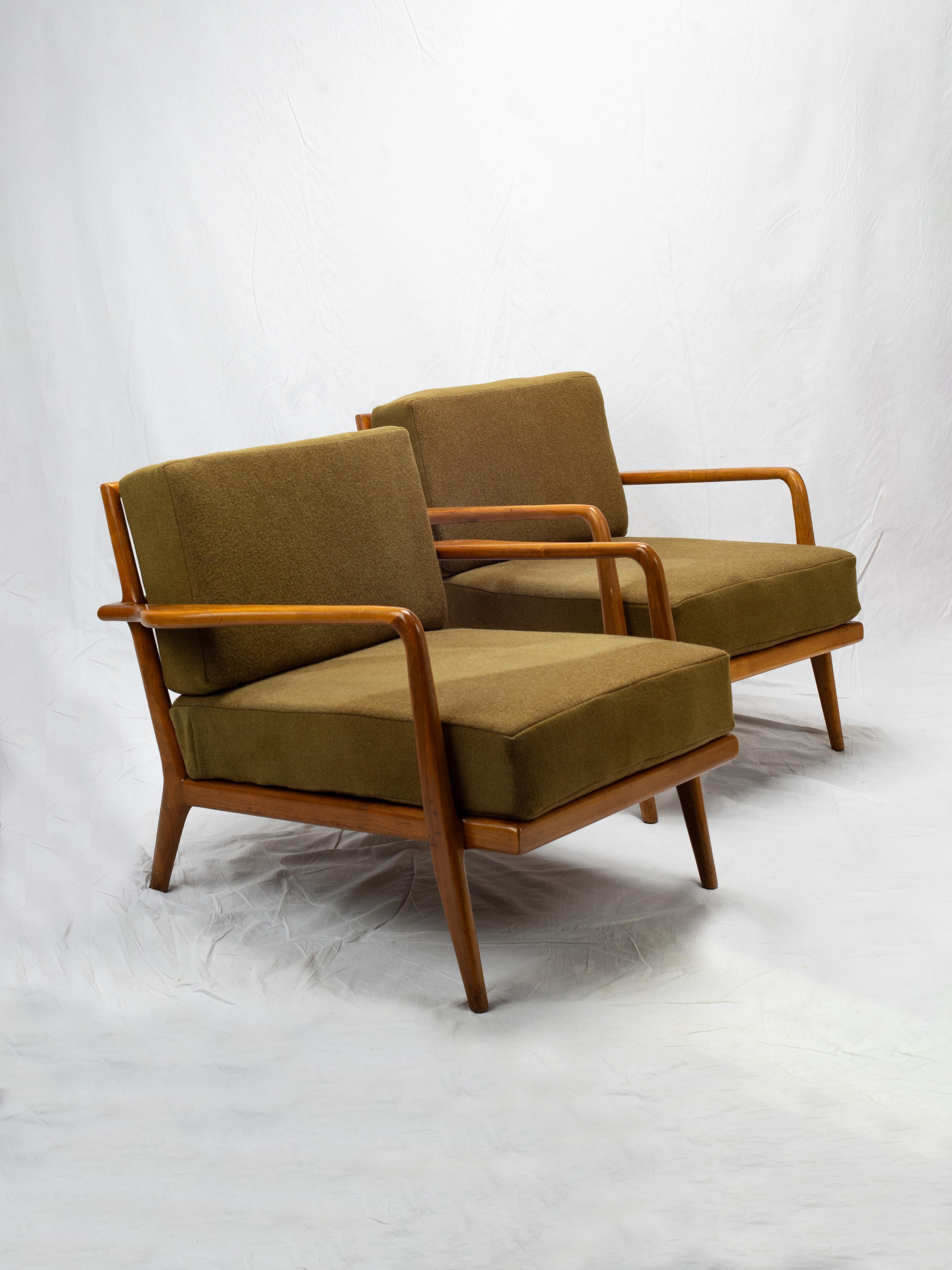 Wool Pair Of Mel Smilow Railback Lounge Chairs For Smilow-Thiele For Sale