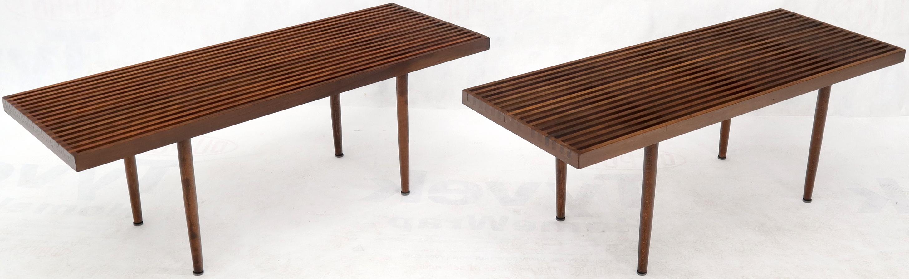 Oiled Pair of Mel Smilow Solid Walnut Slat Benches or Coffee Tables