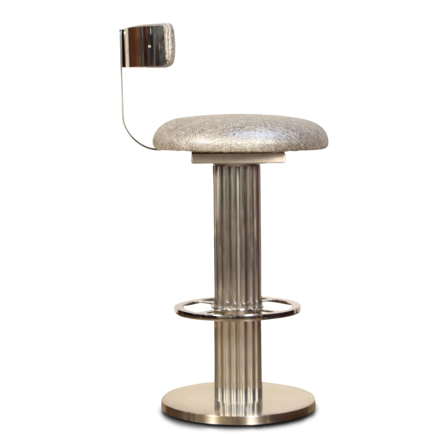 American Pair of Memory Swivel Polished Aluminum Barstools by Designs for Leisure, 1980s