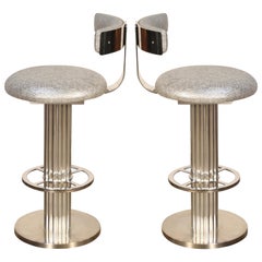 Pair of Memory Swivel Polished Aluminum Barstools by Designs for Leisure, 1980s