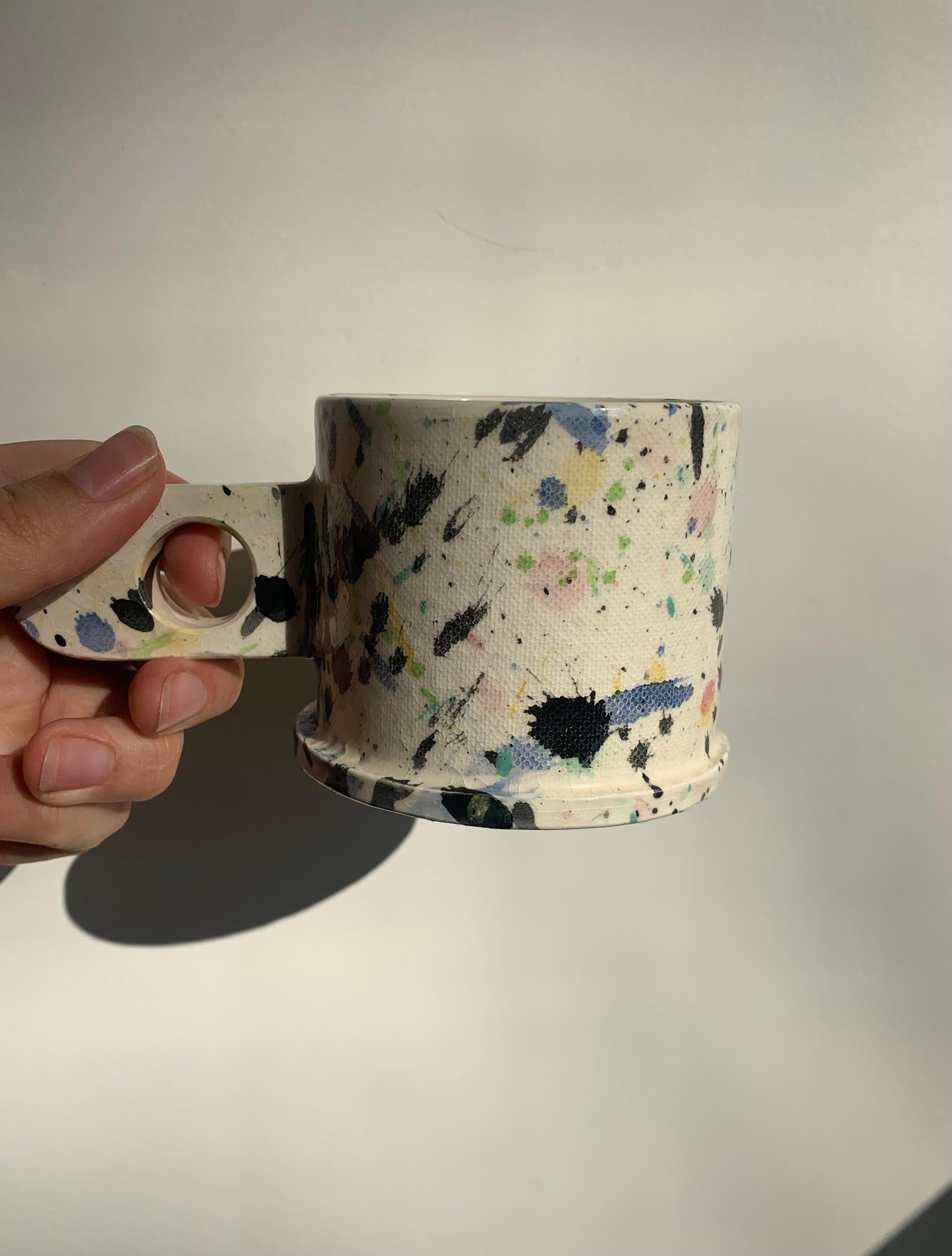 Peter Shire Pair of Memphis Milano Ceramic Splatter Mugs, 2012 4