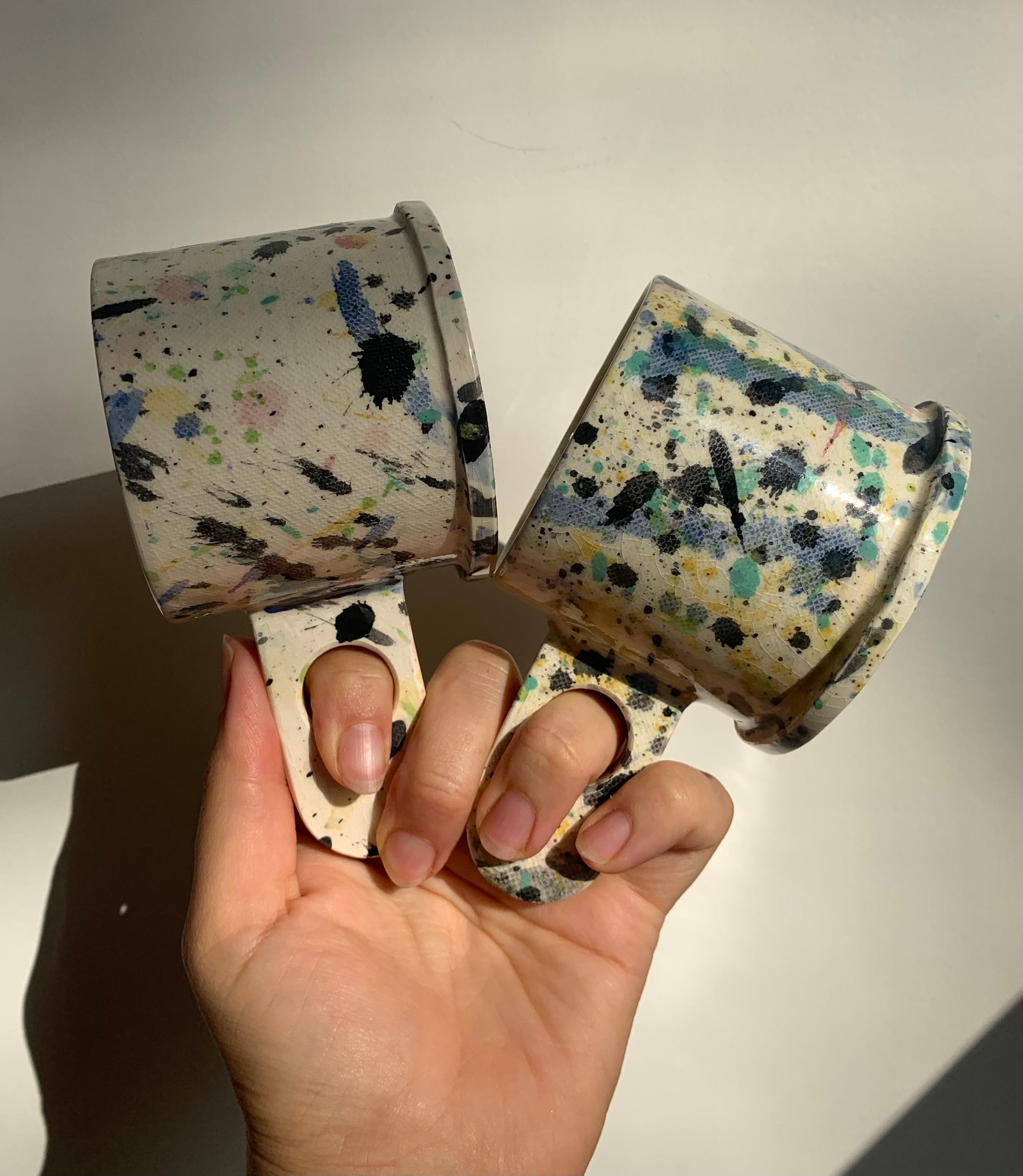 Peter Shire Pair of Memphis Milano Ceramic Splatter Mugs, 2012 8