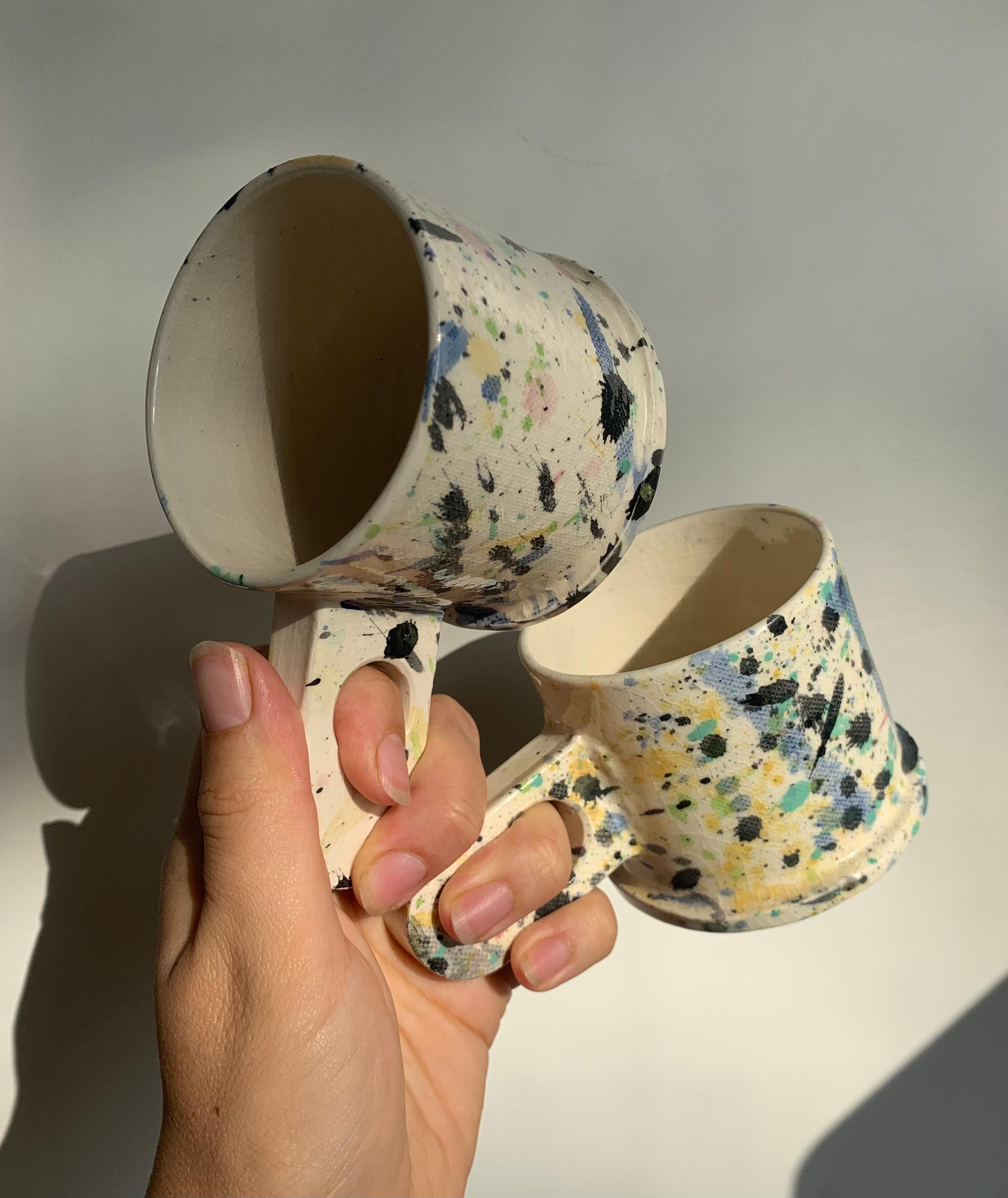 Peter Shire Pair of Memphis Milano Ceramic Splatter Mugs, 2012 9
