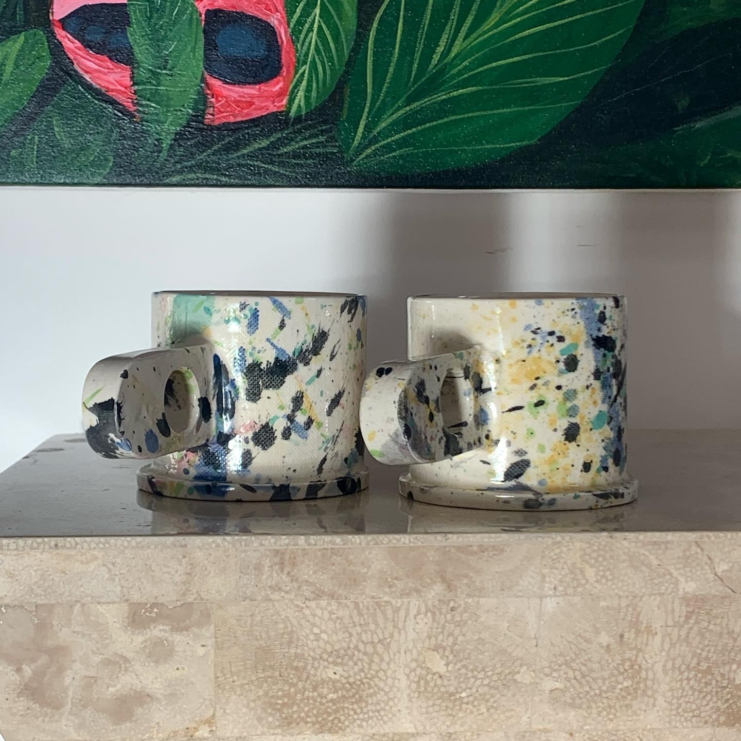 Modern Peter Shire Pair of Memphis Milano Ceramic Splatter Mugs, 2012