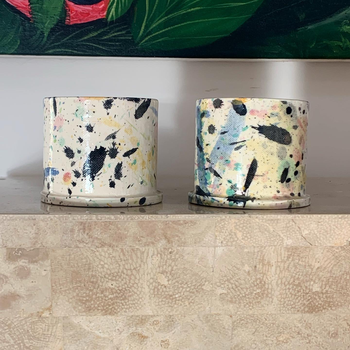 Peter Shire Pair of Memphis Milano Ceramic Splatter Mugs, 2012 In Good Condition In View Park, CA