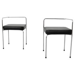 Pair of Memphis Style Chrome Framed Corner Chairs with Black Skai Seats