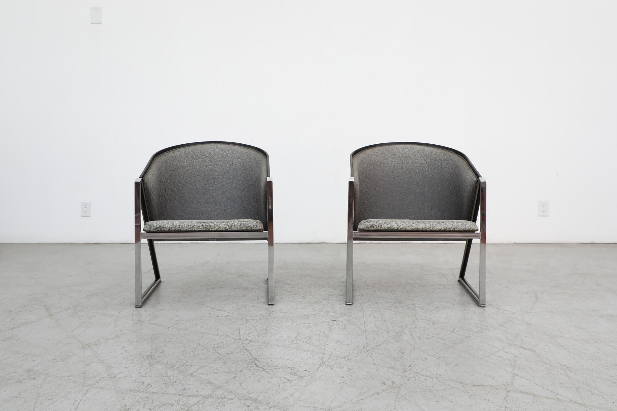 Mid-Century Modern Pair of Memphis Style Finnish 'Mondi Soft' Lounge Chairs with Chrome Frames For Sale