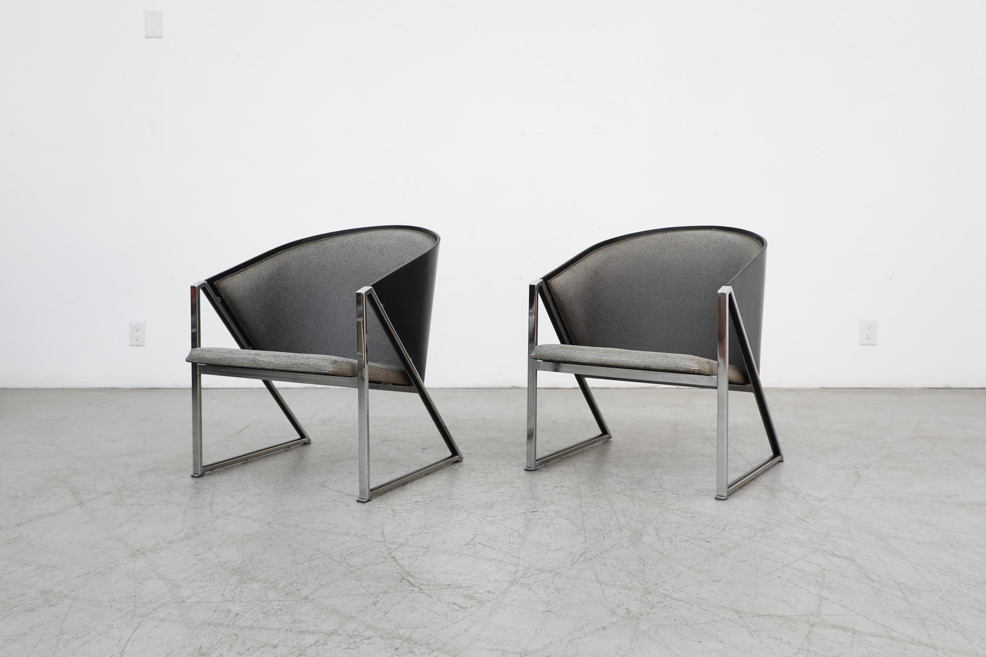 Pair of Memphis Style Finnish 'Mondi Soft' Lounge Chairs with Chrome Frames In Good Condition For Sale In Los Angeles, CA