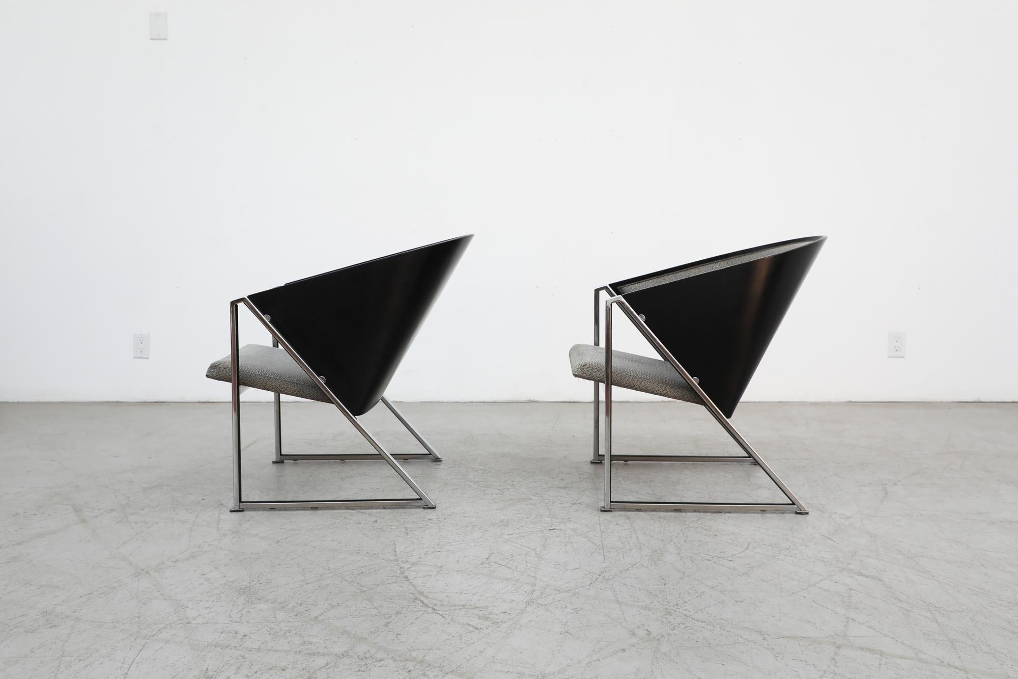 Late 20th Century Pair of Memphis Style Finnish 'Mondi Soft' Lounge Chairs with Chrome Frames For Sale