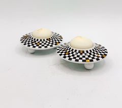 Pair of Memphis THUN Czech Porcelain Checkerboard Tea Light Candle Lamps