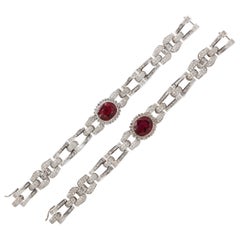 Vintage Pair of Men's Rubelite Tourmaline and Diamond Bracelets