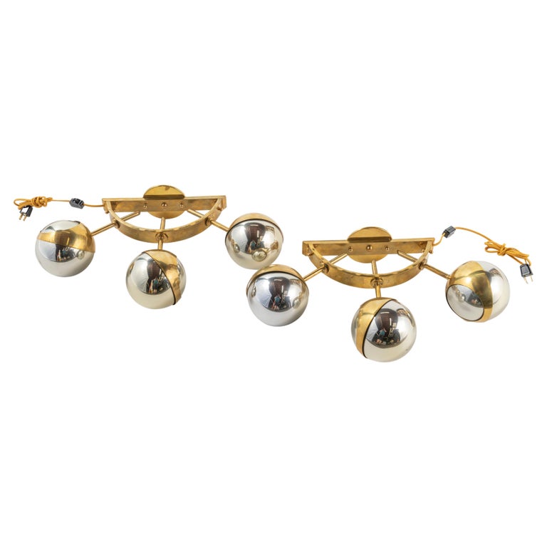 Pair of Mercury Glass and Brass MidCentury Wall Lights For Sale at 1stDibs