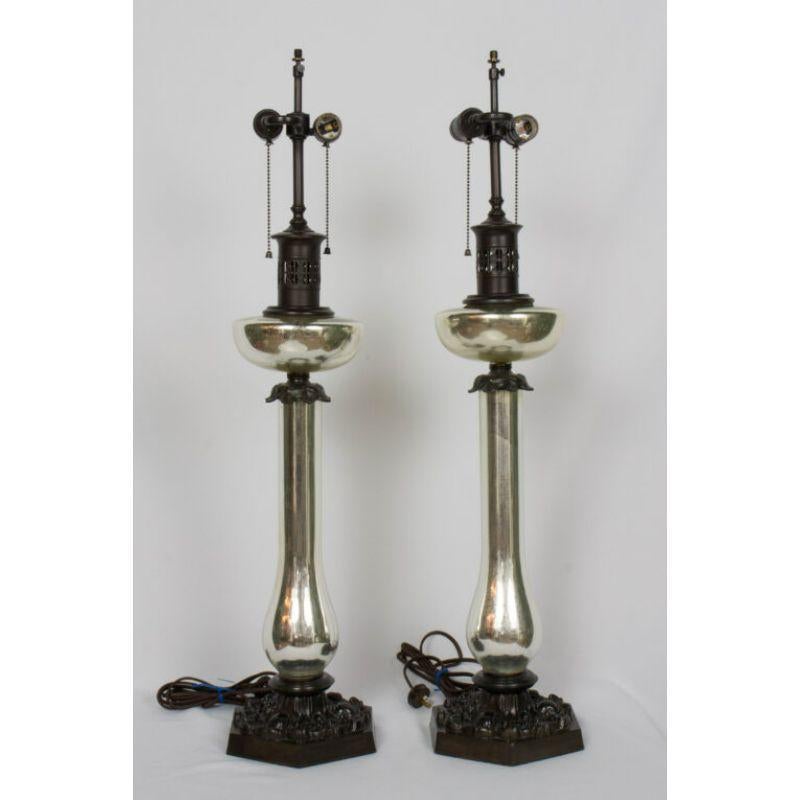 Unknown Pair of Mercury Glass Banquet Lamps For Sale