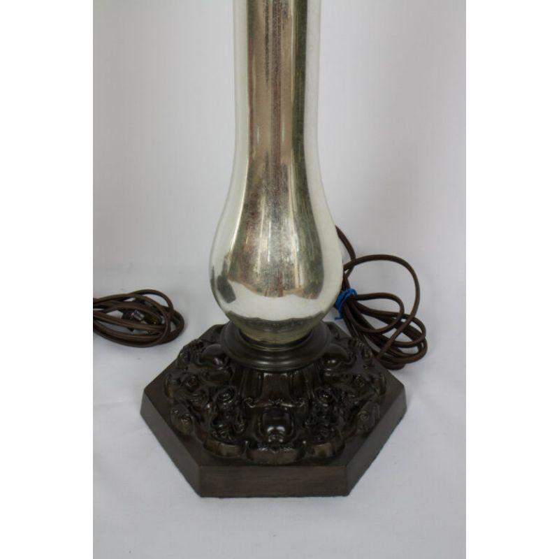 20th Century Pair of Mercury Glass Banquet Lamps For Sale