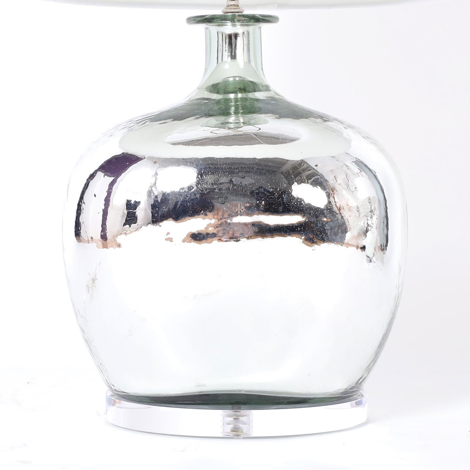 Mid-Century Modern Pair of Mercury Glass Bottle Table Lamps