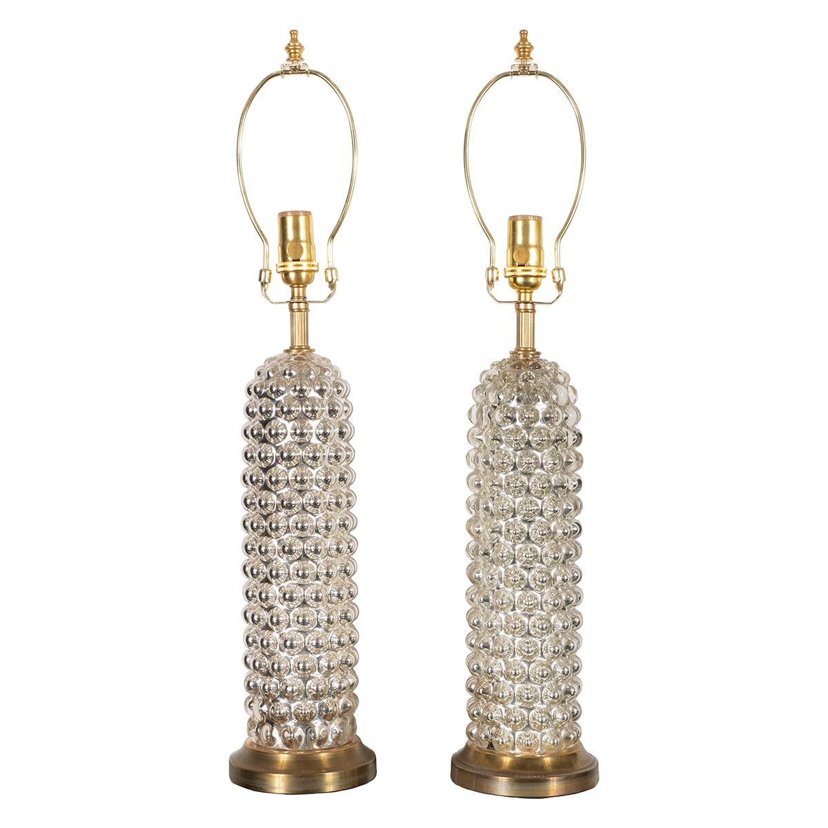 Pair of Mercury Glass Bubble Cylinder lamps.
