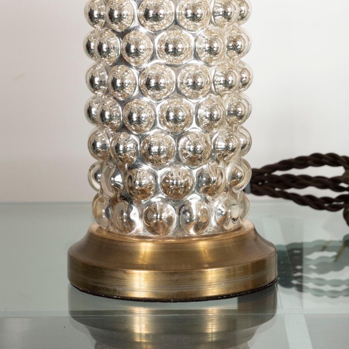Pair of Mercury Glass Bubble Cylinder Lamps In Good Condition For Sale In Tarrytown, NY
