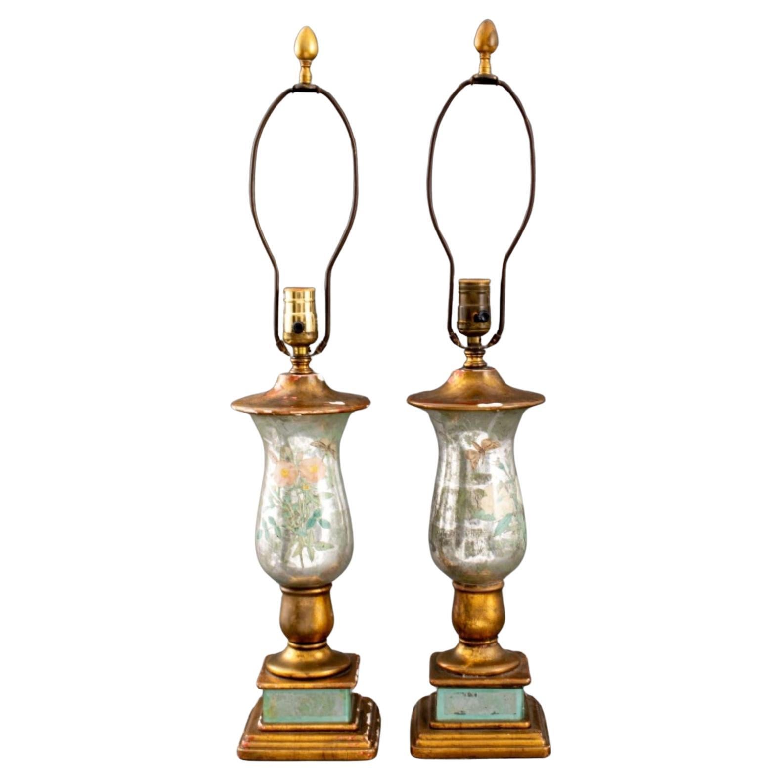 Pair of Mercury Glass Lamps, 20th C For Sale