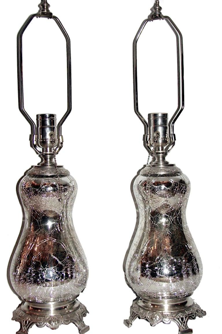 Pair of Mercury Glass Lamps In Good Condition For Sale In New York, NY