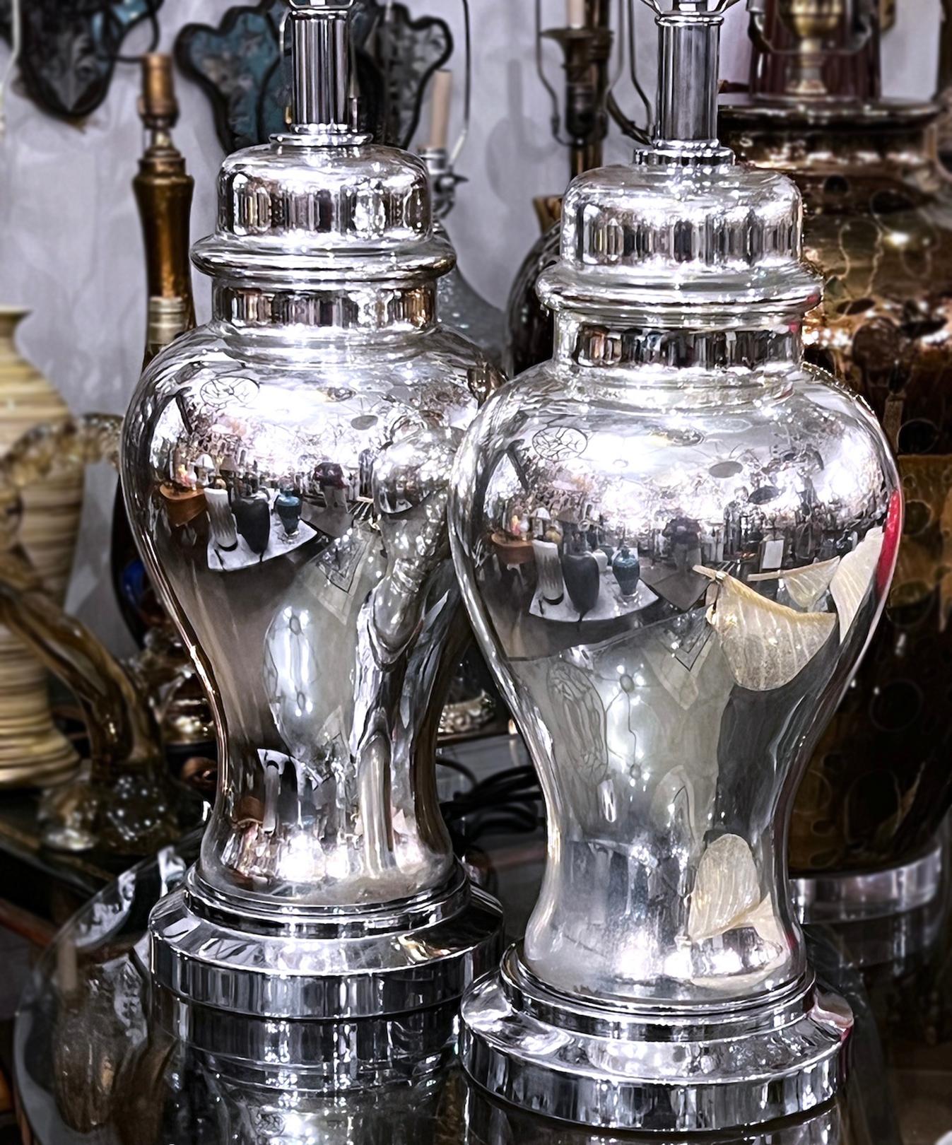 Early 20th Century Pair of Mercury Glass Lamps For Sale