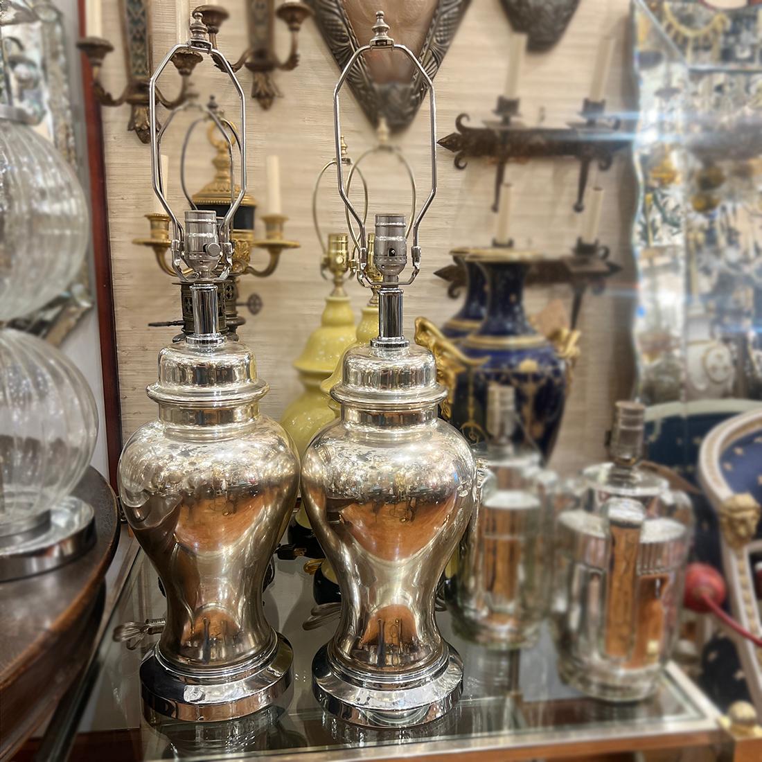 Verre mercuré Paire de lampes en verre mercuré en vente