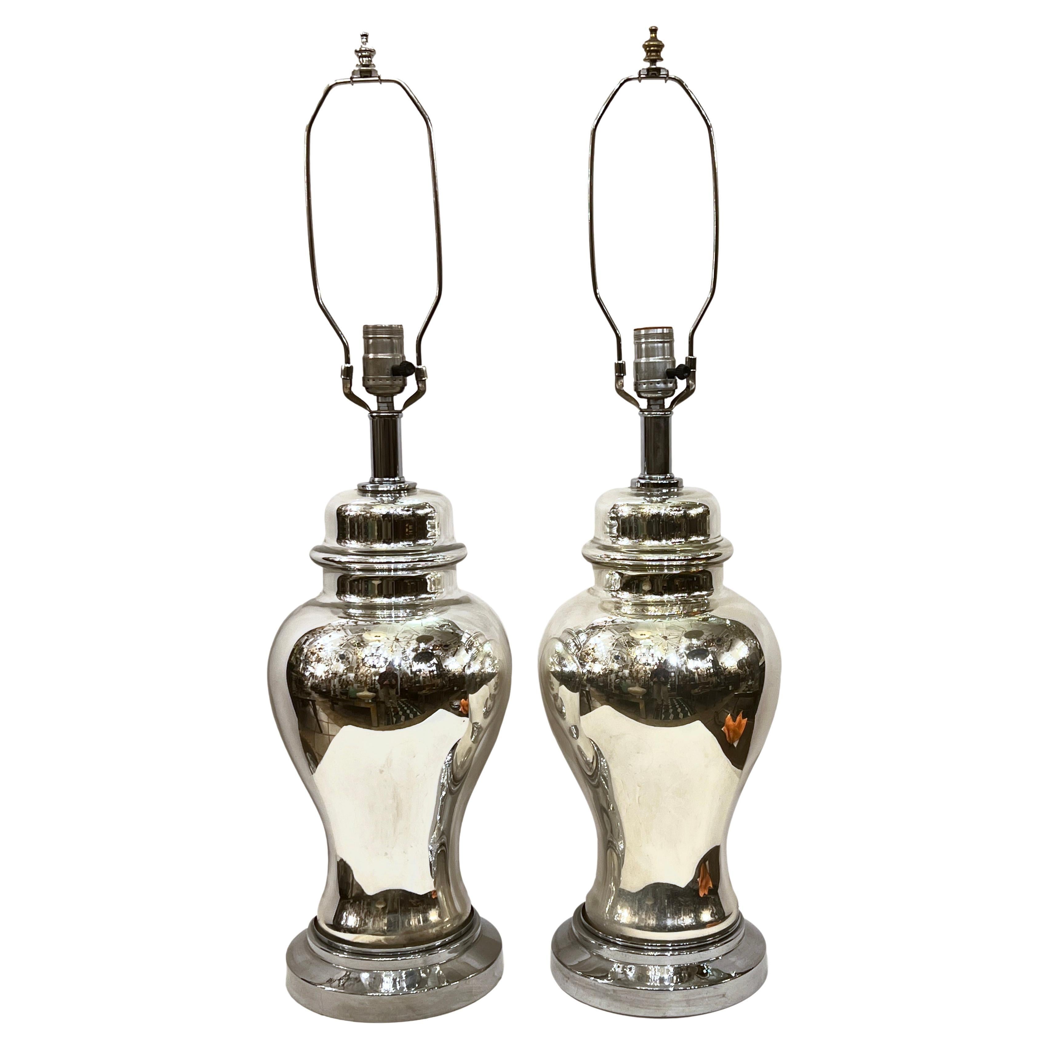 Pair of Mercury Glass Lamps For Sale