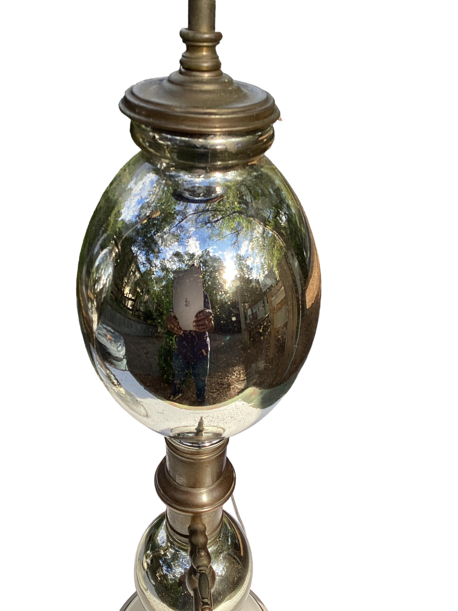 Pair of Mercury Glass Seltzer Bottle Lamps by Warren Kessler For Sale 2
