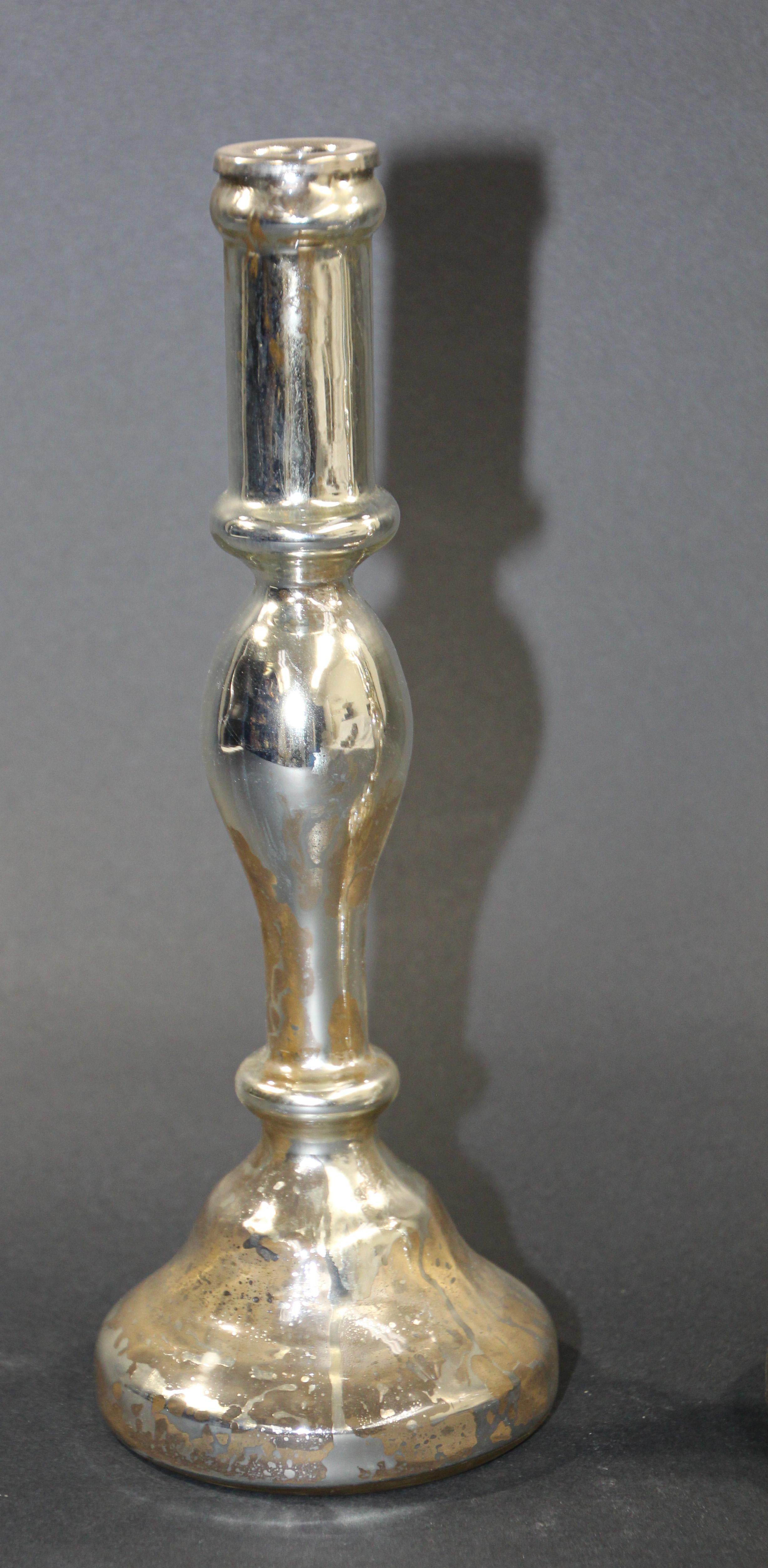 English Pair of Mercury Glass Silvered Candlesticks