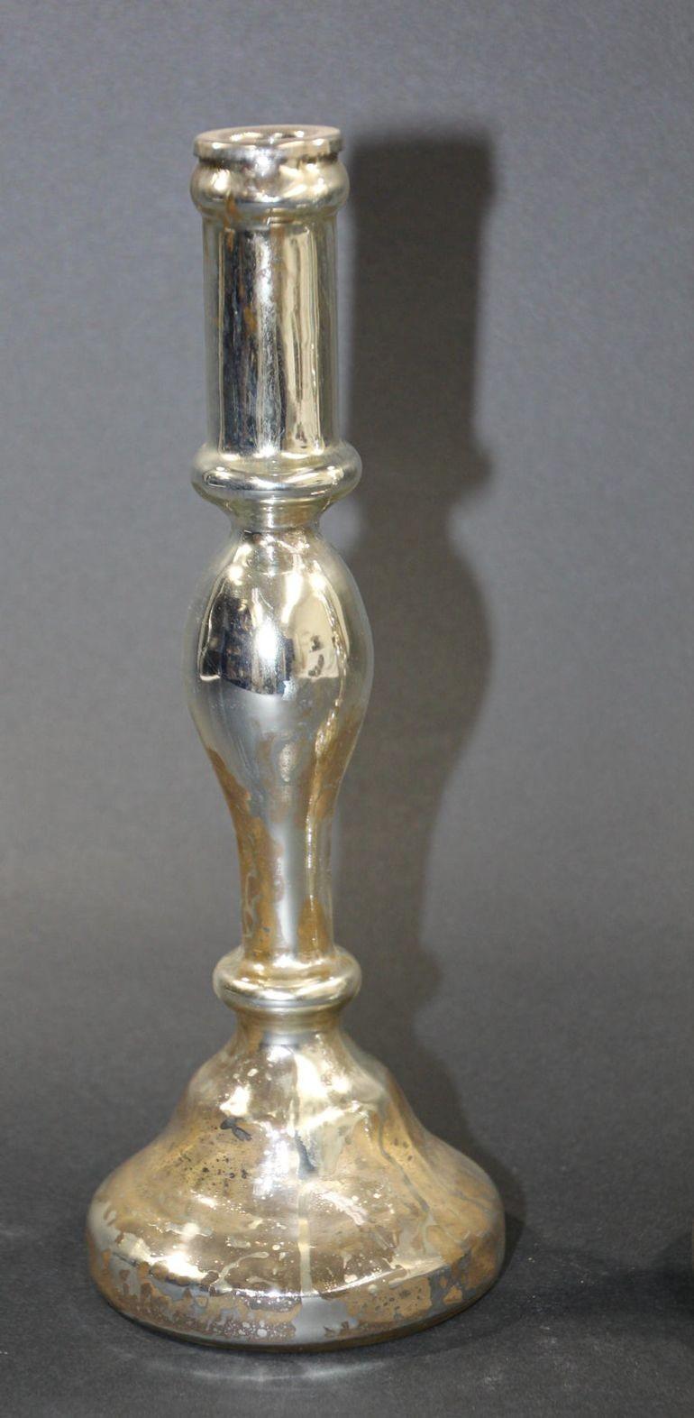 English Pair of Mercury Glass Silvered Candlesticks For Sale