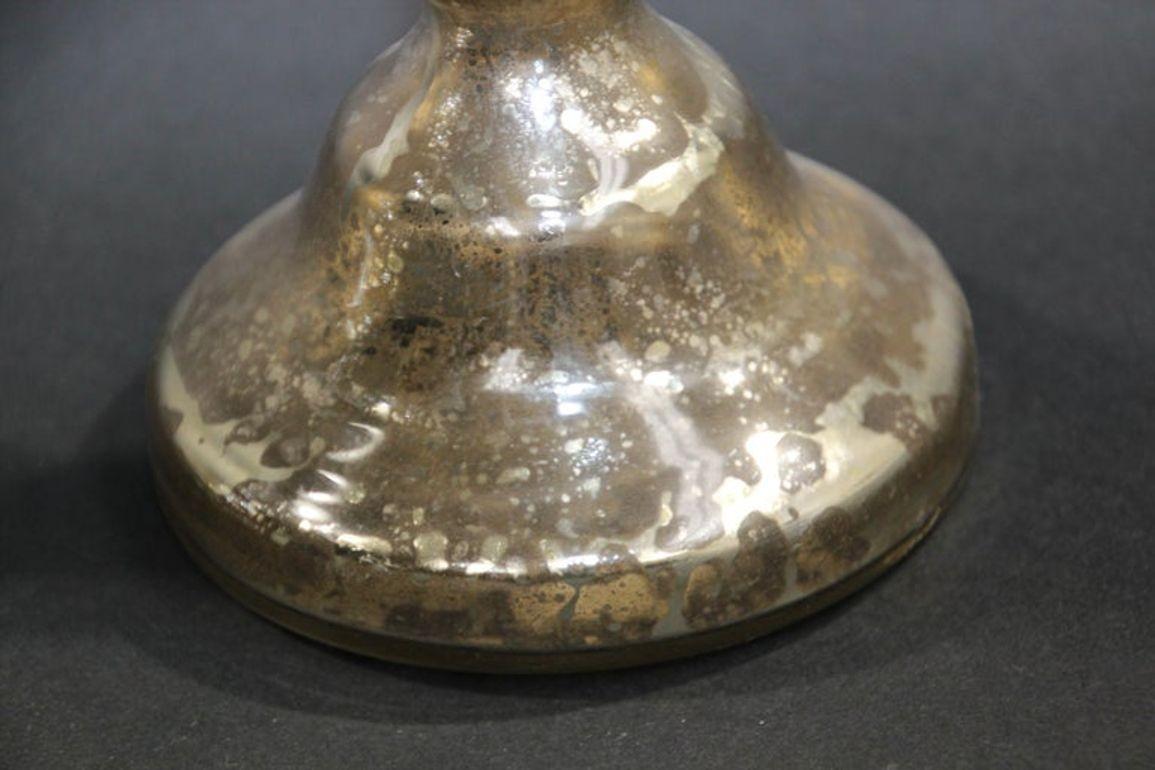Pair of Mercury Glass Silvered Candlesticks In Good Condition For Sale In North Hollywood, CA