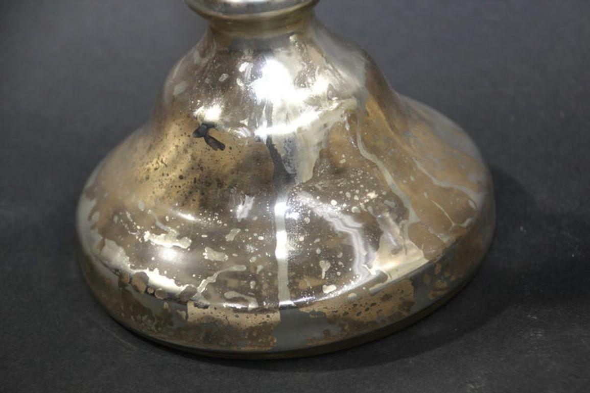 20th Century Pair of Mercury Glass Silvered Candlesticks For Sale