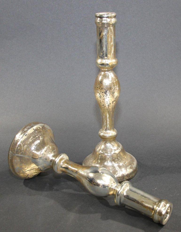 Pair of Mercury Glass Silvered Candlesticks For Sale 1