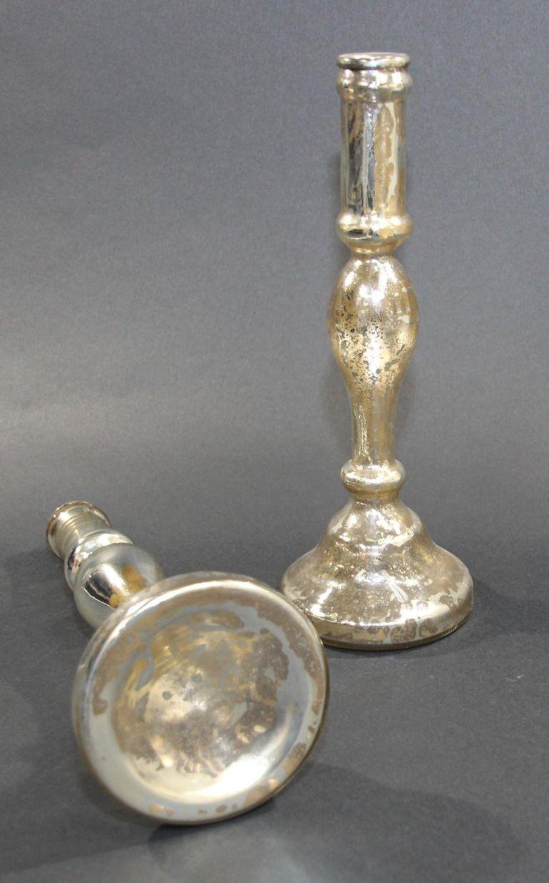 Pair of Mercury Glass Silvered Candlesticks For Sale 2