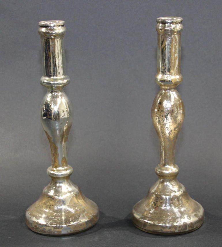 Pair of Mercury Glass Silvered Candlesticks For Sale 3