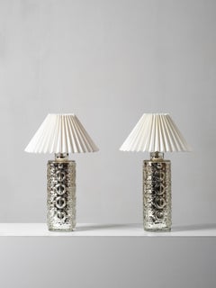 Pair of Mercury Glass Table Lamps by Gustav Leek for Orrefors, Sweden, 1960s
