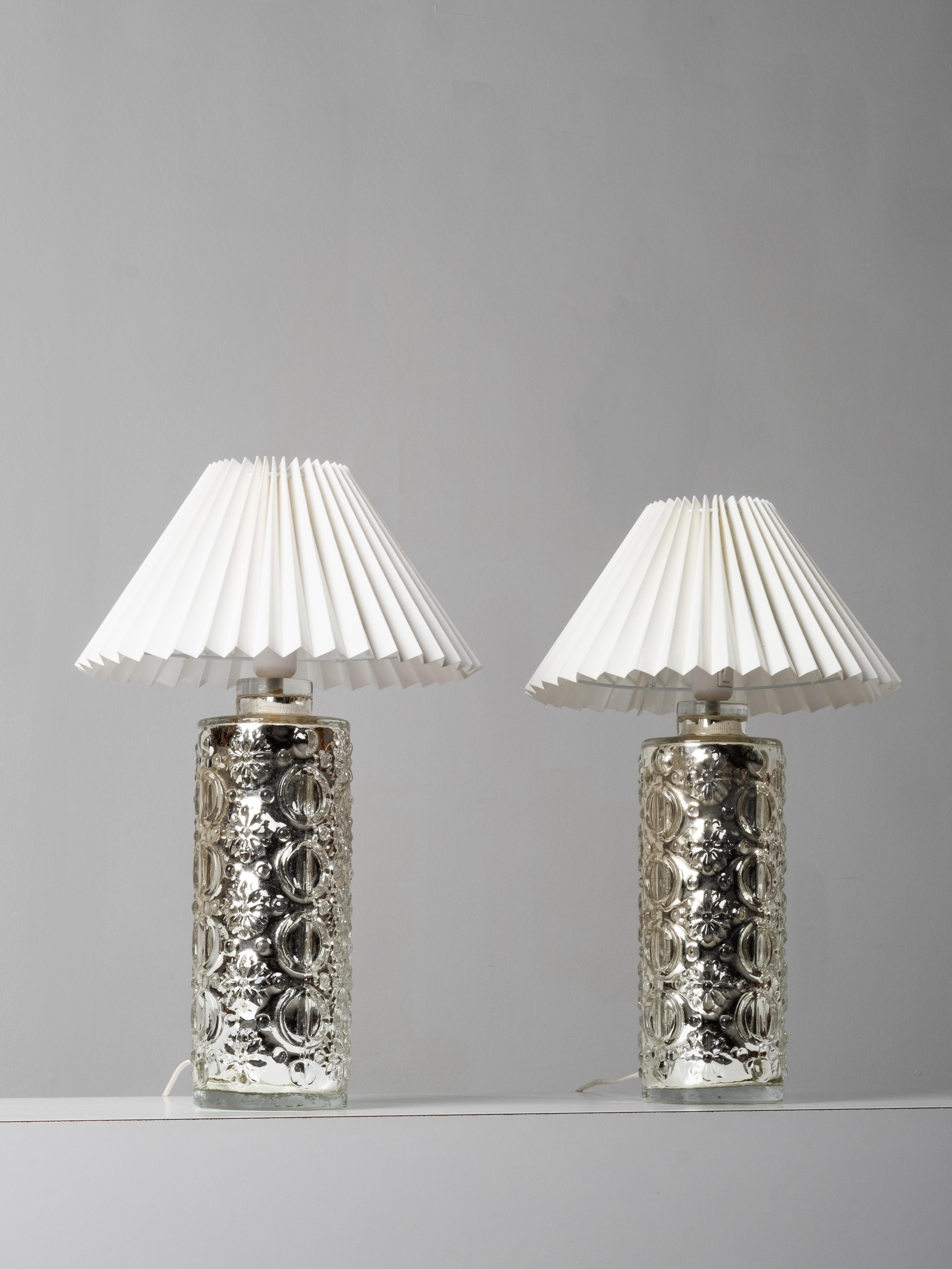 Scandinavian Modern Pair of Mercury Glass Table Lamps by Gustav Leek for Orrefors, Sweden, 1960s For Sale