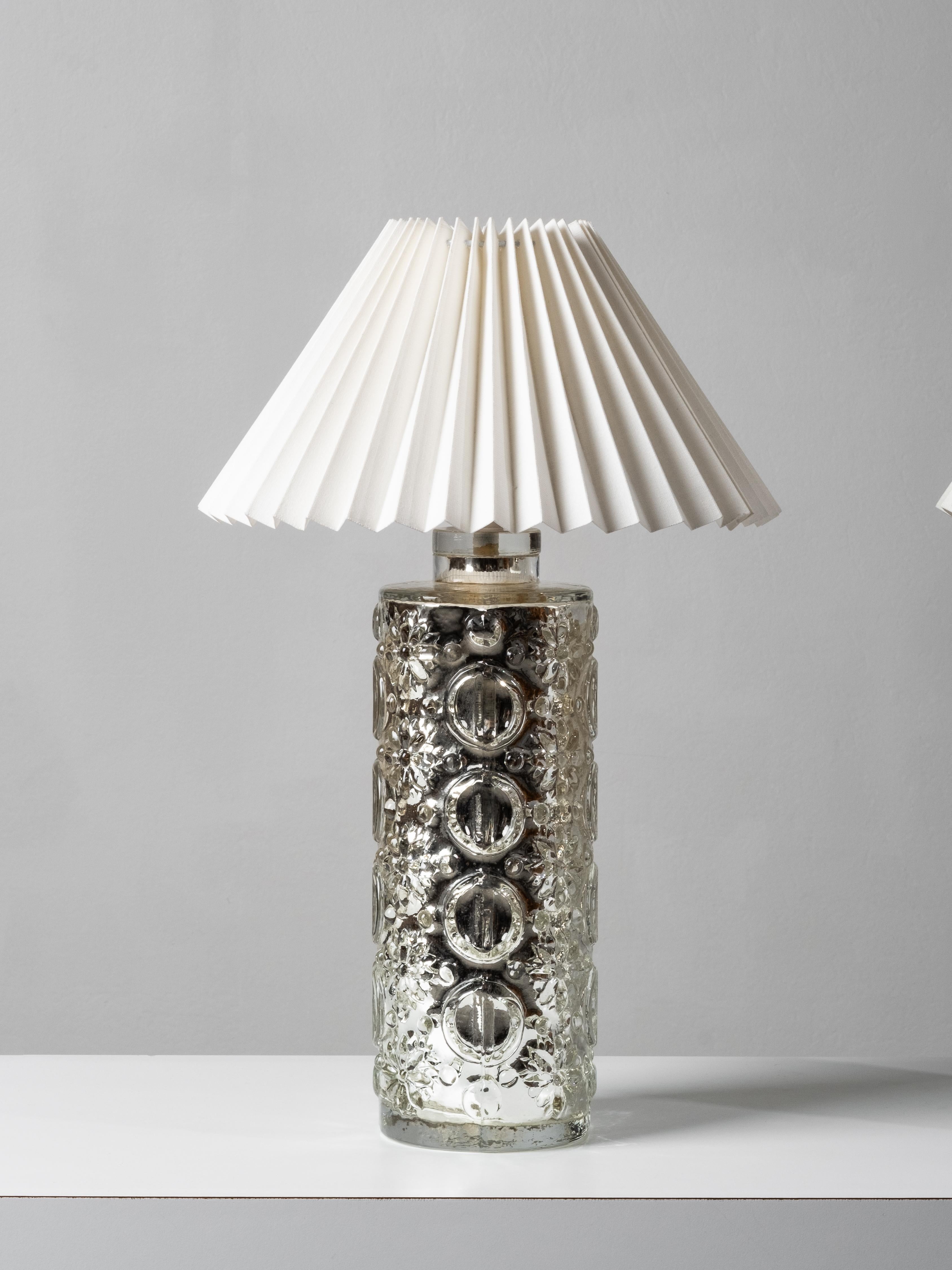 Swedish Pair of Mercury Glass Table Lamps by Gustav Leek for Orrefors, Sweden, 1960s For Sale