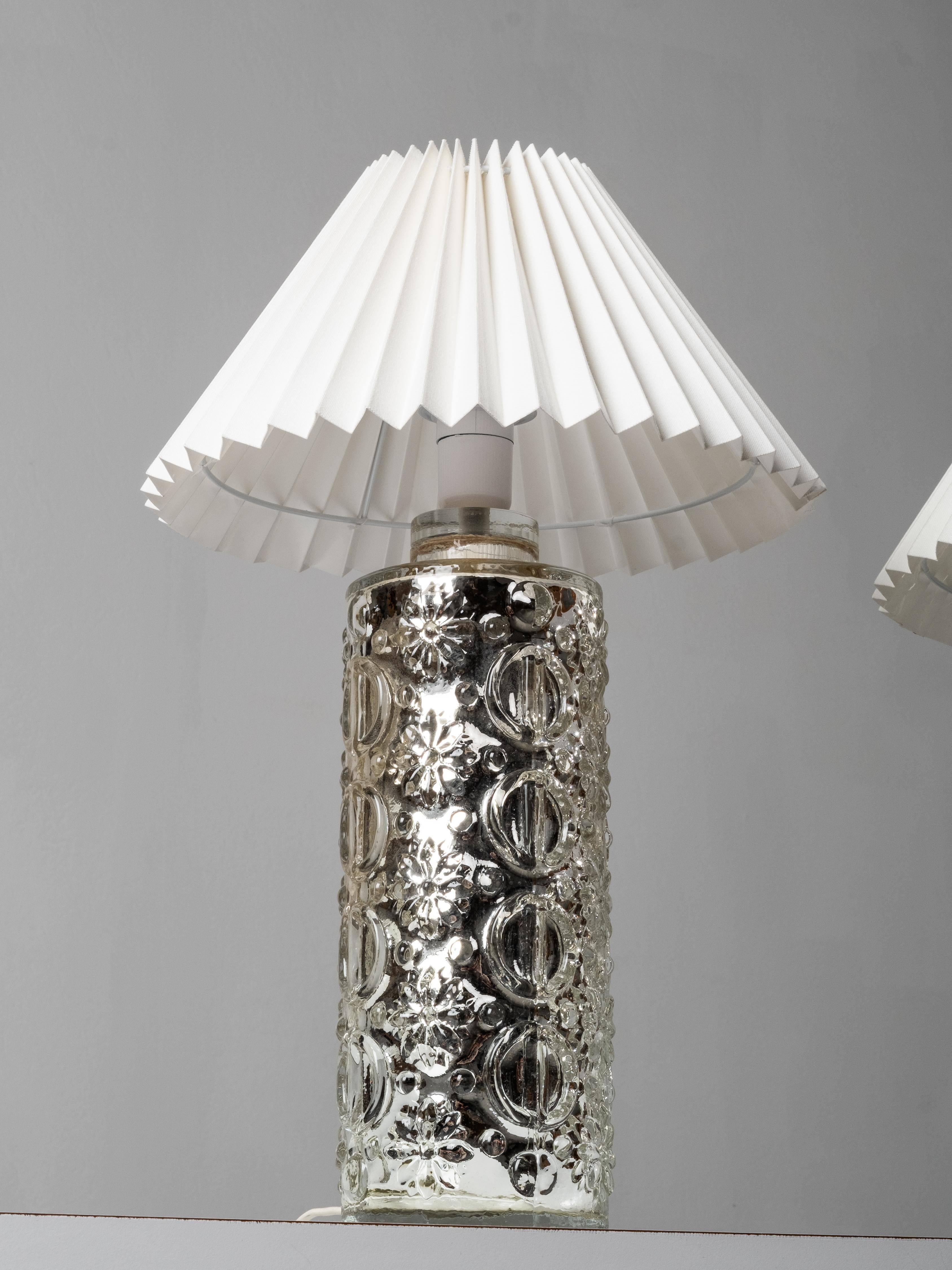 Pair of Mercury Glass Table Lamps by Gustav Leek for Orrefors, Sweden, 1960s For Sale 2