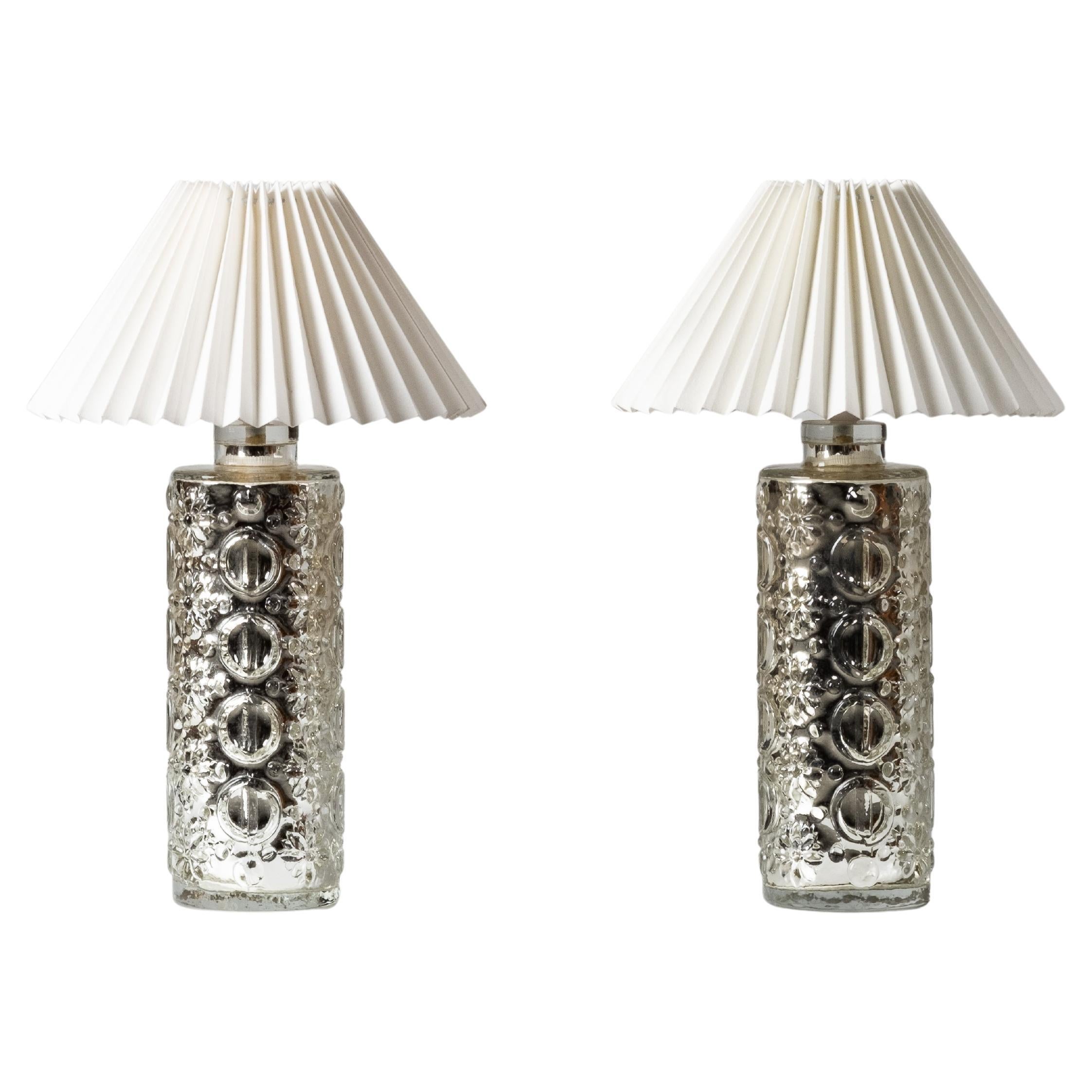 Pair of Mercury Glass Table Lamps by Gustav Leek for Orrefors, Sweden, 1960s For Sale