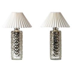 Pair of Mercury Glass Table Lamps by Gustav Leek for Orrefors, Sweden, 1960s