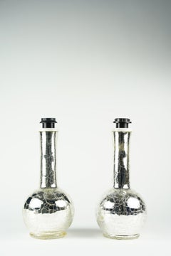 Pair of Mercury Silver Crackle Table Lamps by Luxus, Sweden, 1970