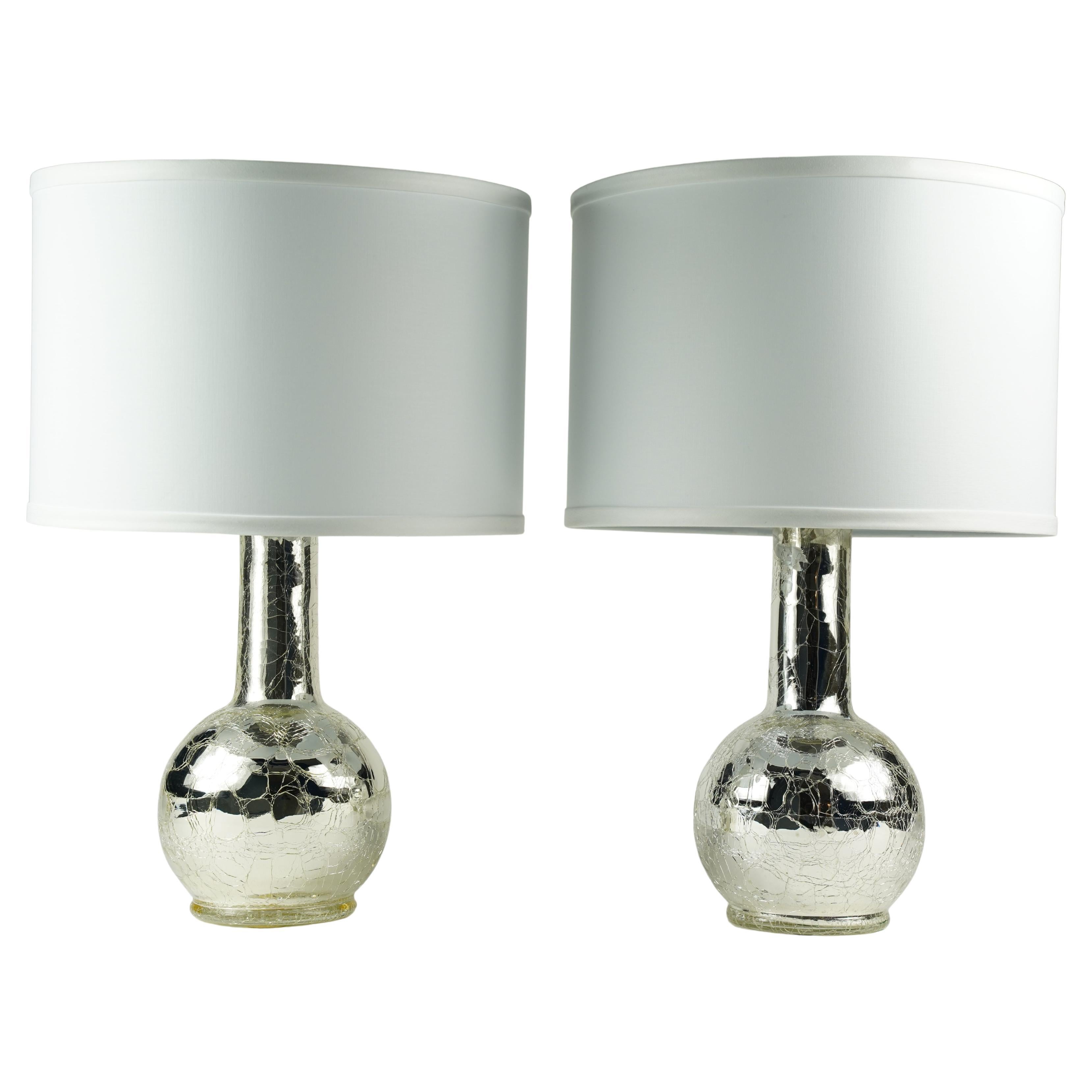 Pair of Mercury Silver Crackle Table Lamps by Luxus, Sweden, 1970