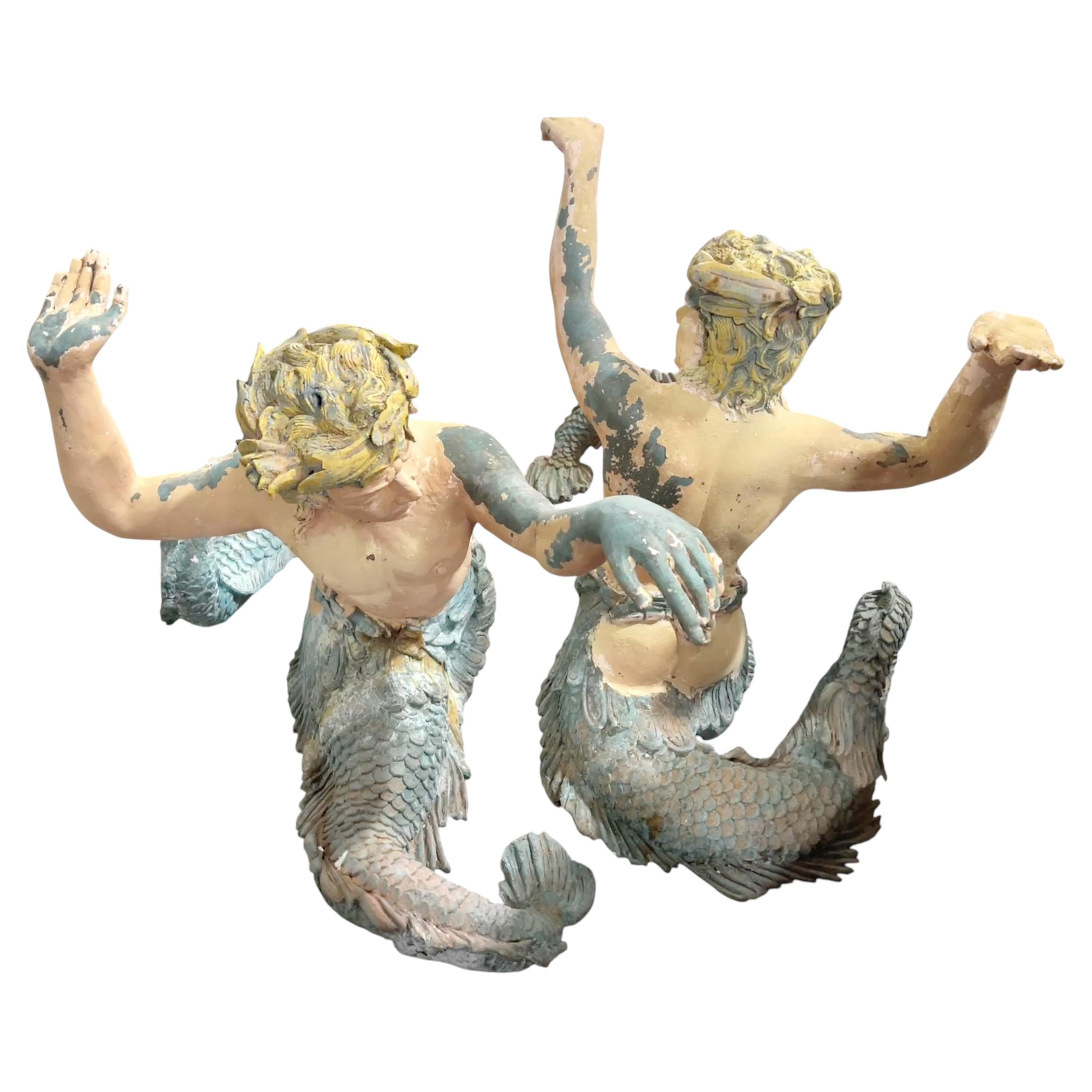 Pair of Mermen Sculptural Table Supports Cast Bronze For Sale