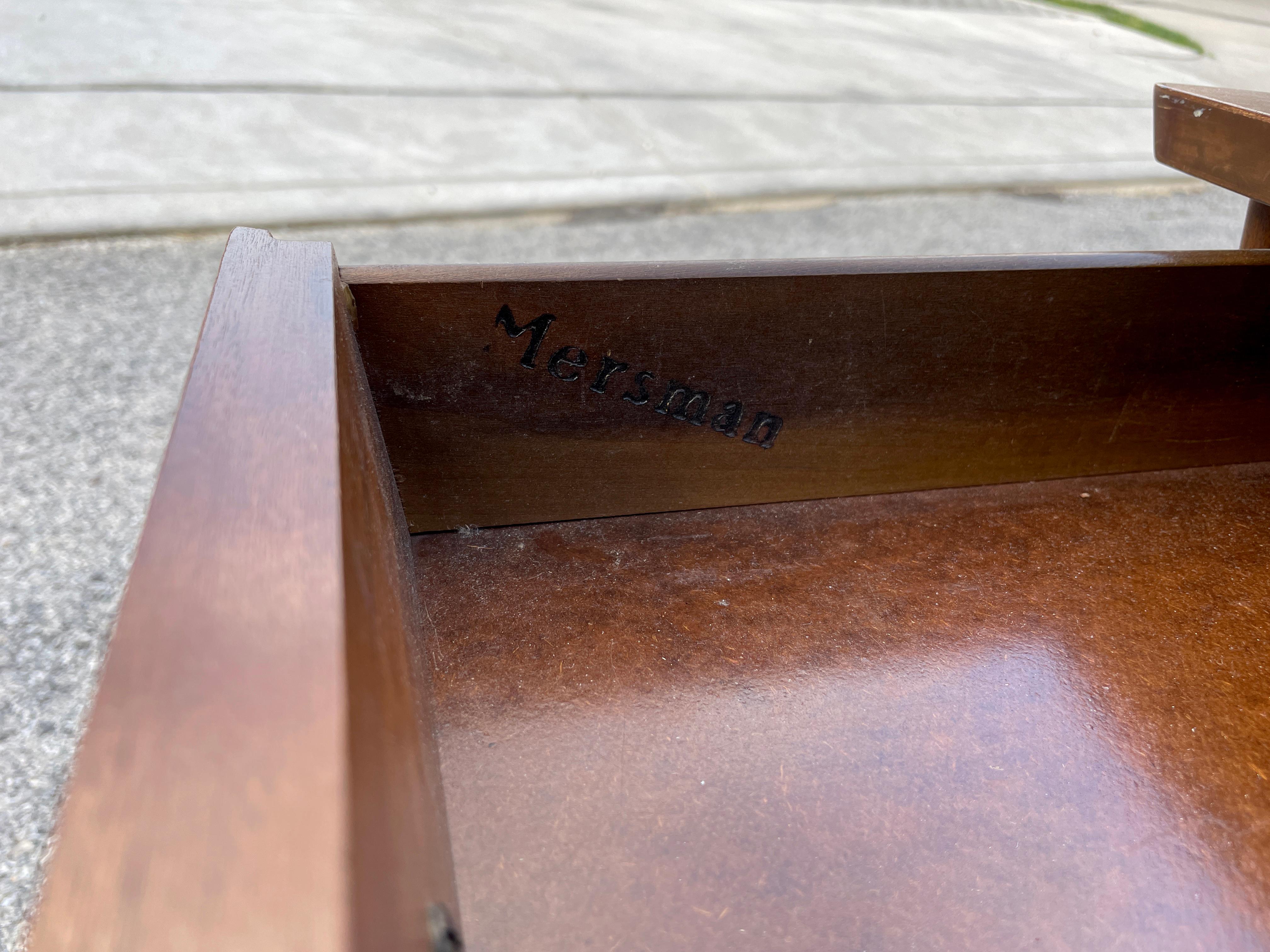 Pair of Mersman Midcentury End Tables with Shelf and Drawers For Sale 2