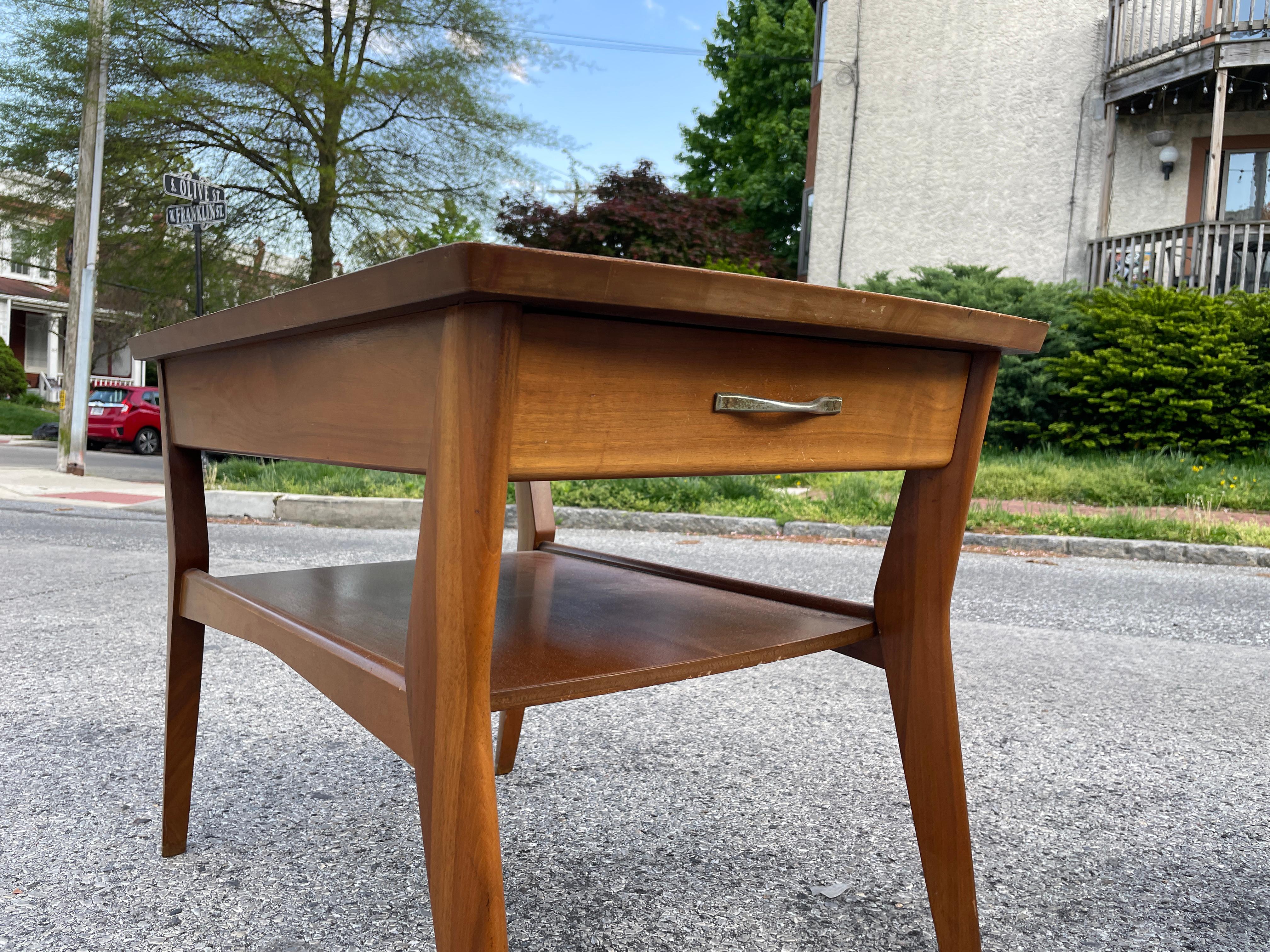 Pair of Mersman Midcentury End Tables with Shelf and Drawers For Sale 3