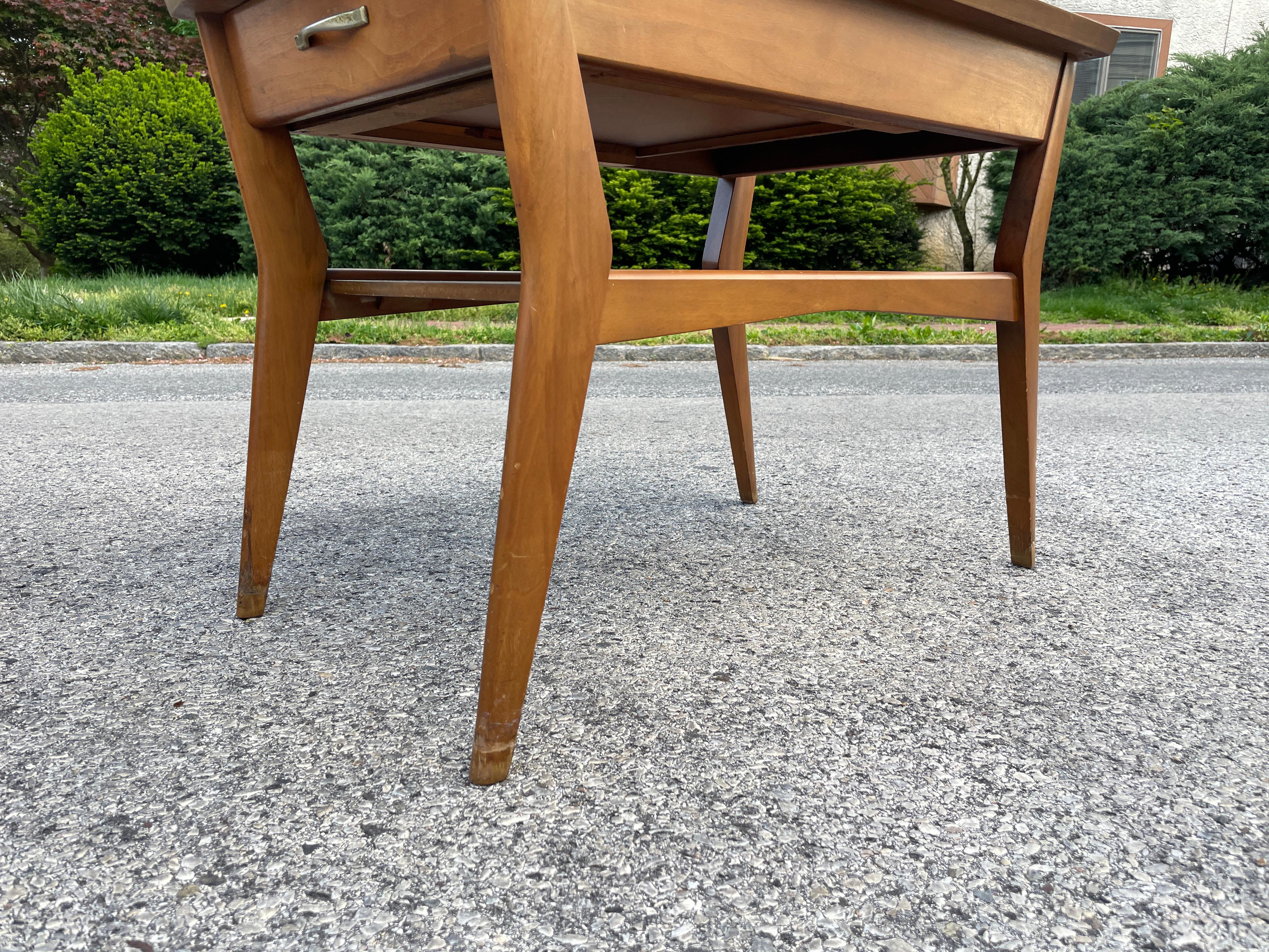 Mid-Century Modern Pair of Mersman Midcentury End Tables with Shelf and Drawers For Sale